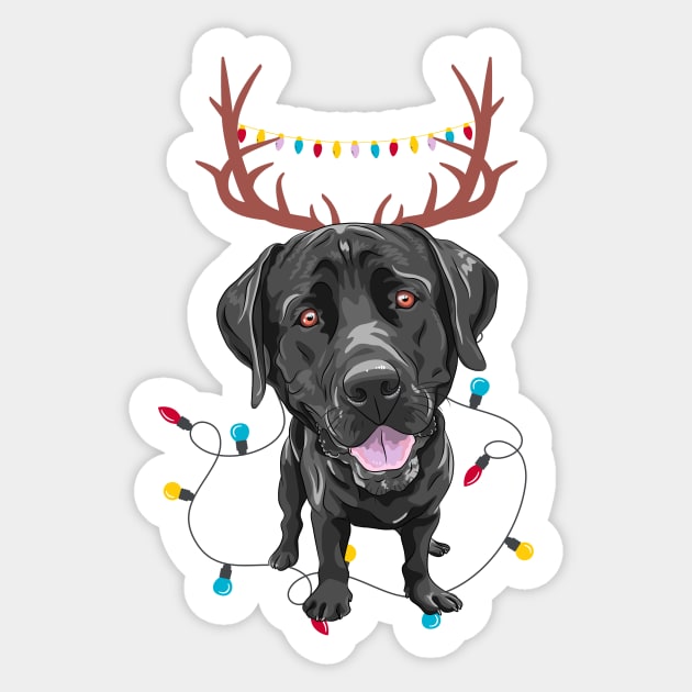 Labrador Retriever with Reindeer Ears and Christmas Lights Sticker by Seasonal Dogs